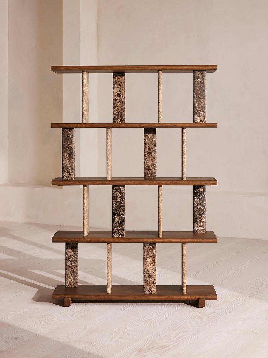 Cassius Shelving in Mild and Darkish Emperador Marble